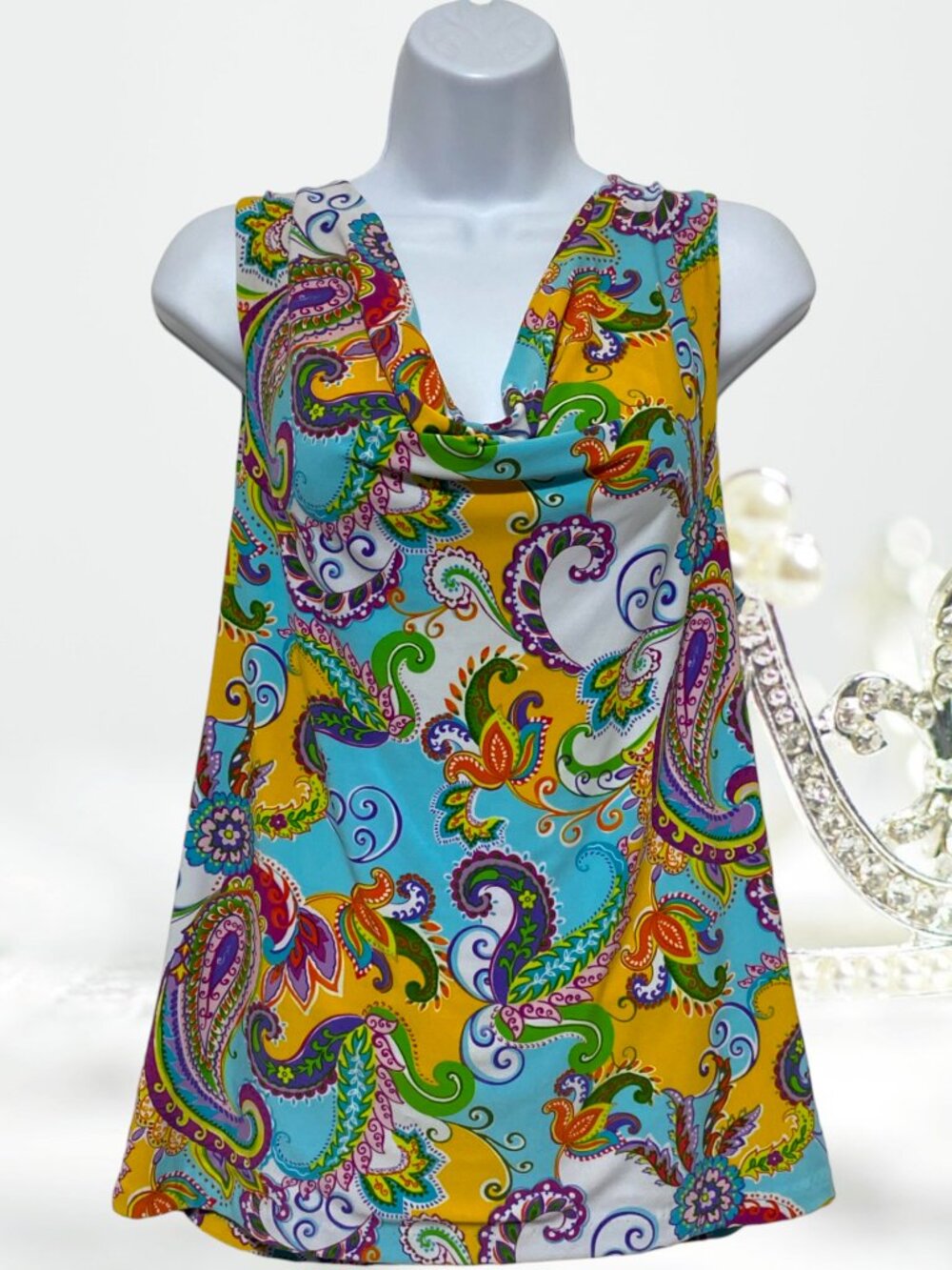 Ralph Lauren-Women's Large Pullover Sleeveless Top Multi-Color Scoop Neckline